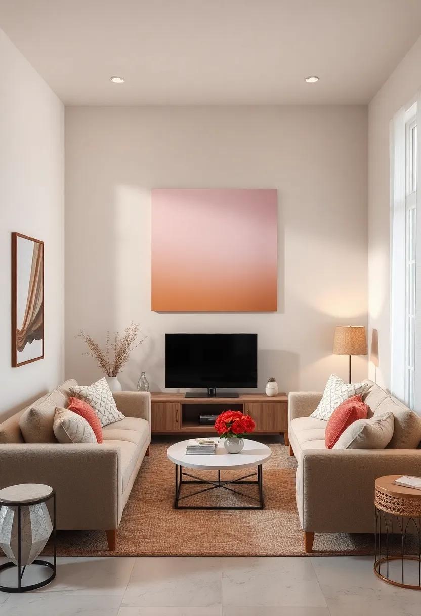 Gentle Gradient Wall Art Blending Soft Hues for a Soothing Visual Effect in Small Rooms