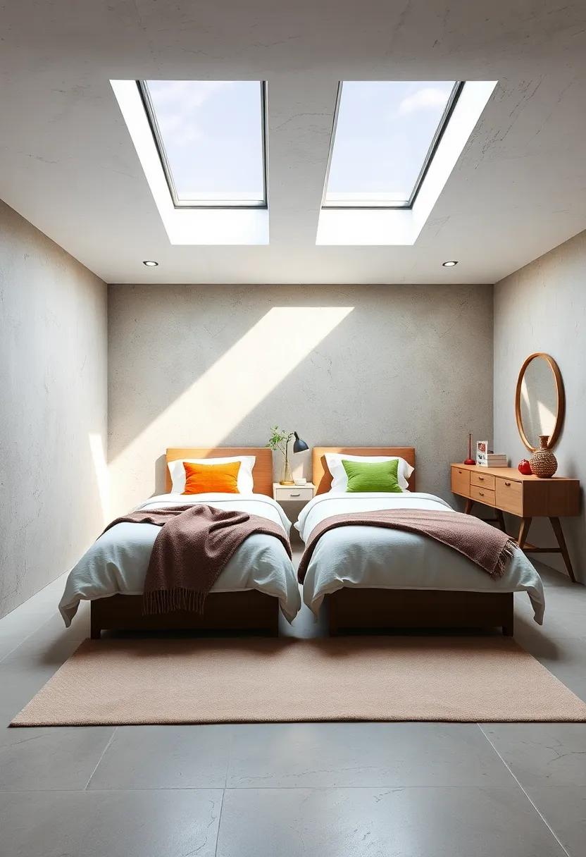 Shared Room With Twin Beds Positioned Under Skylights To Maximize Natural Lighting And Gentle Vibes