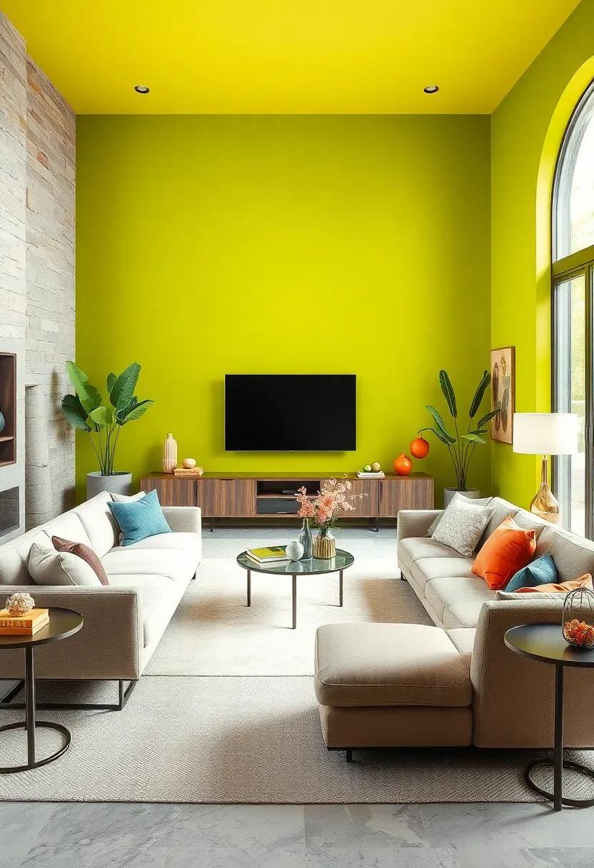 Bright Chartreuse Walls Introducing Unexpected Vibrancy and Modern Flair to Statement Spaces