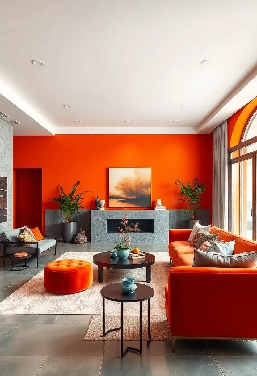 Bold Tangerine Statements Highlighting Artistic and Playful Vibes in Open Layout Areas