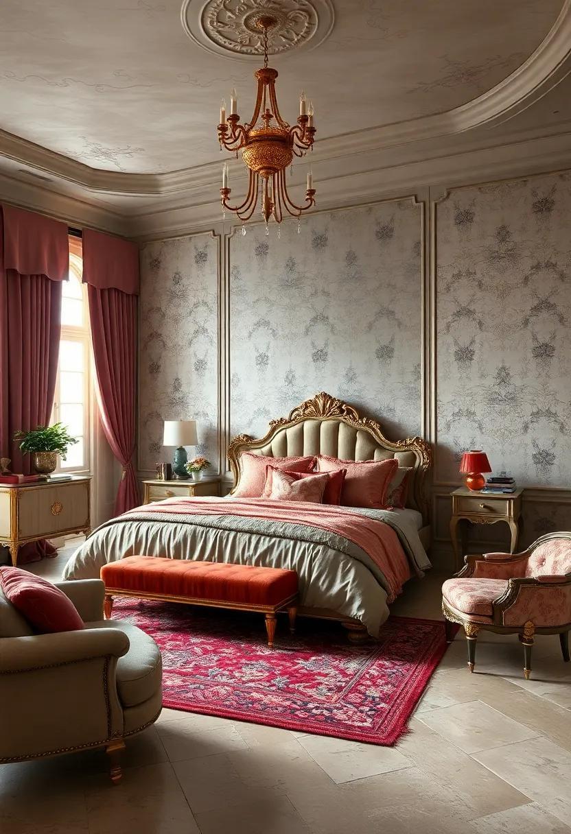 Opulent Victorian Maximalist Bedroom: Rich Fabrics and Gleaming Gold Accents