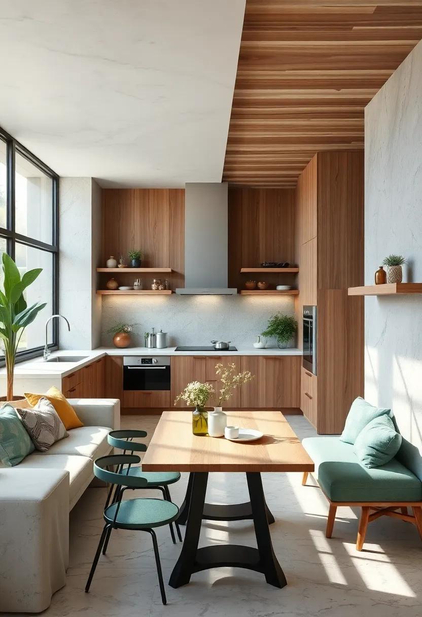 Blending Birch Wood and Soft Green Tiles to Create Calm Biophilic Dining Corners