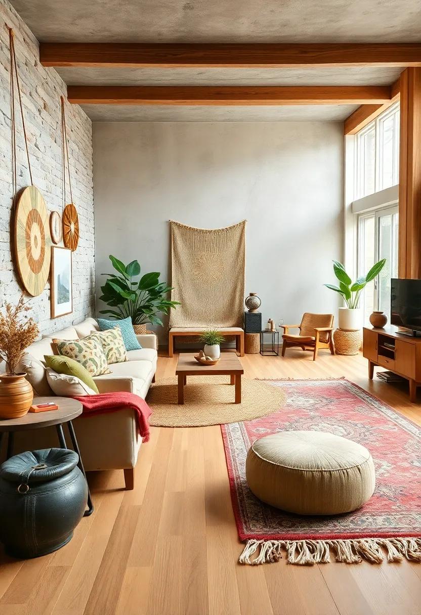 Soft Rugs Complementing Natural Wood Floors in Bohemian Eclectic Retreats