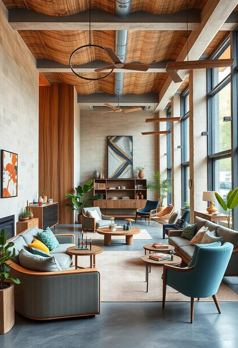 Curved Wooden Fixtures Adding Fluidity and Movement in Eclectic Interior Layouts