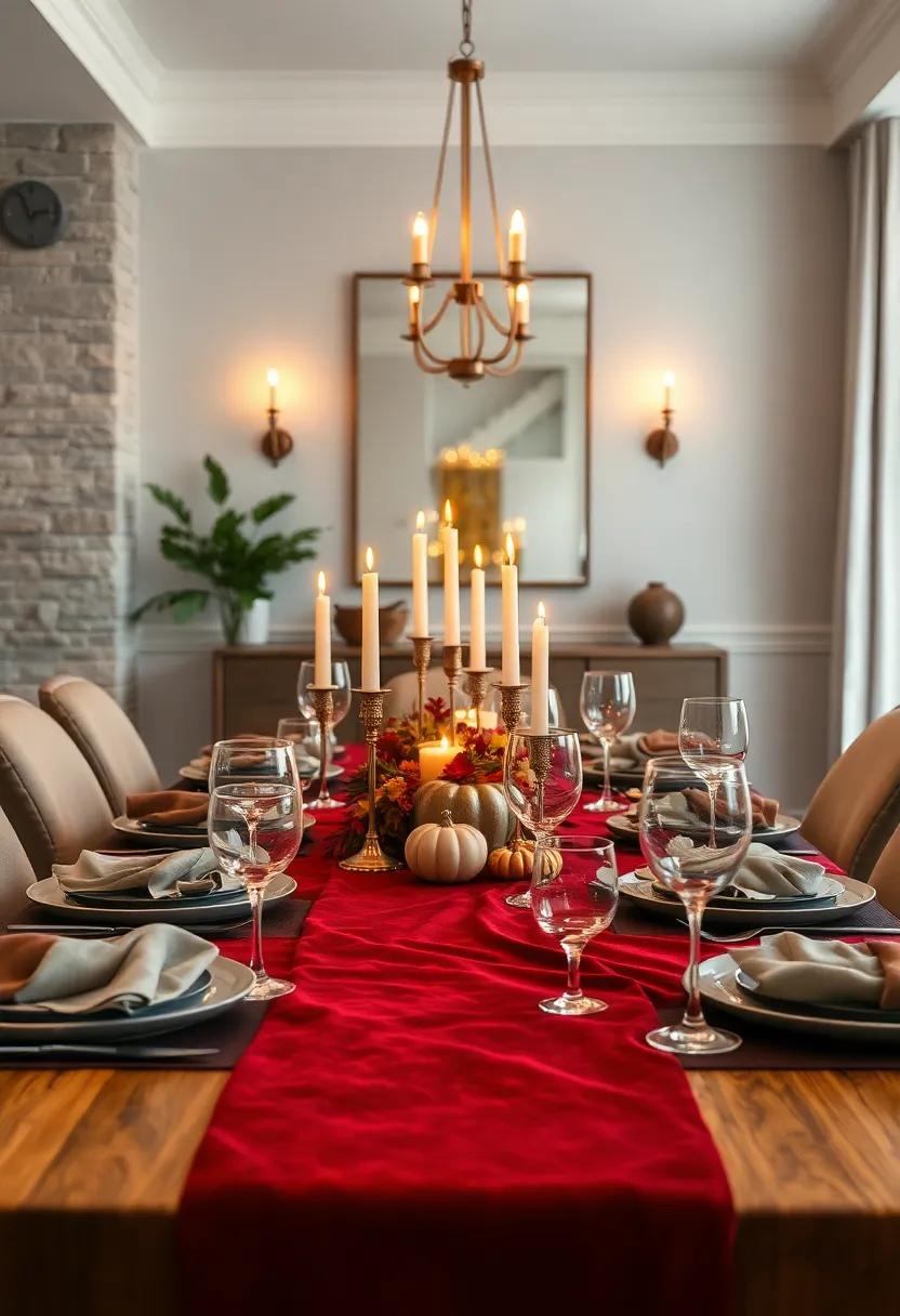 Elegant Crystal Glassware Reflecting Candlelight On A Deep Burgundy Velvet Tablecloth For A Luxurious Fall Feast