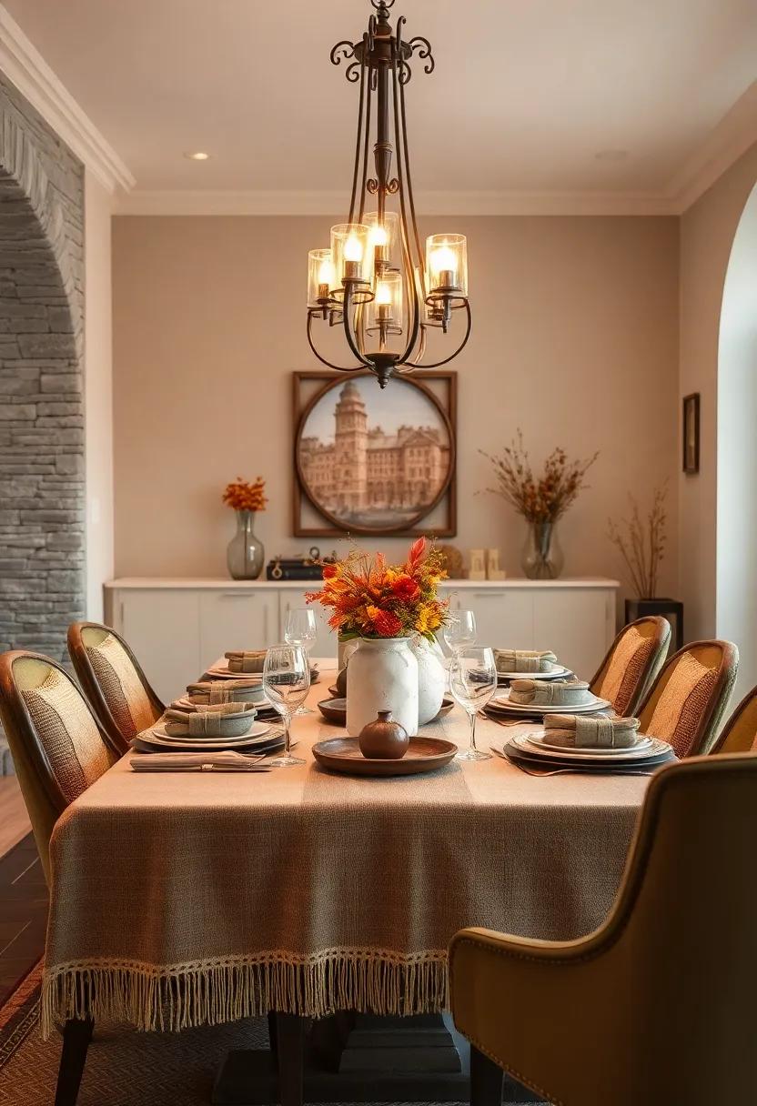 Layered Textures Combining Burlap, Lace, And Soft Cotton For A Tablescape Evoking Cozy Autumn Evenings