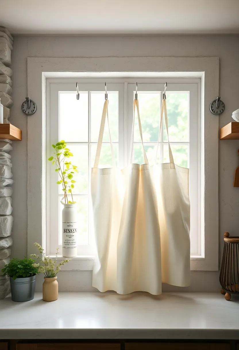 Classic White Aprons Hung Neatly on Vintage Hooks by a Morning Light Window