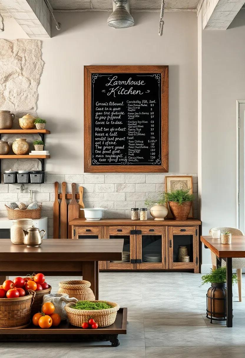 Distressed Chalkboard Menu with Handwritten Recipes Framed by Rustic Wooden Panels