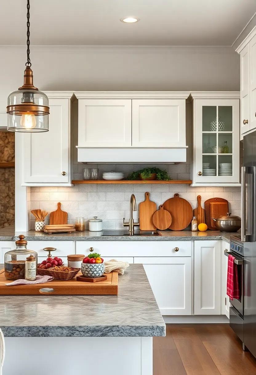 Weathered Wooden Cutting Boards Set Against Classic White Shaker Cabinets