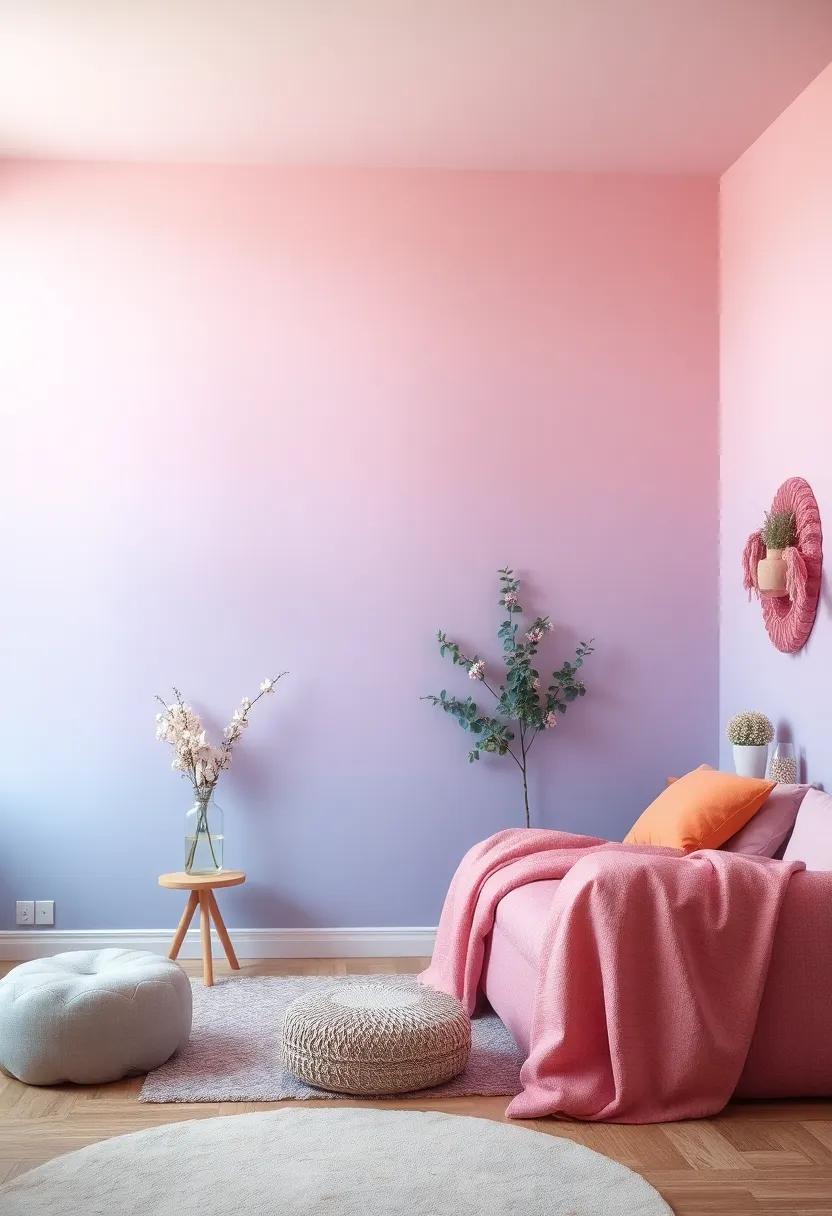 Pastel Ombre Walls Blending Soft Hues of Pink, Blue, and Lavender to Create an Ethereal Backdrop