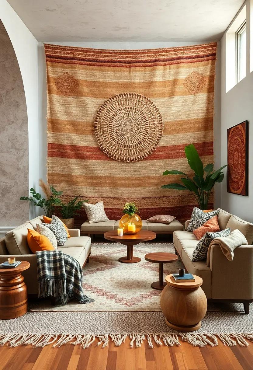 Woven Tapestries and Natural Fiber Throws Creating a Luxe Yet Earthy Bohemian Lounge