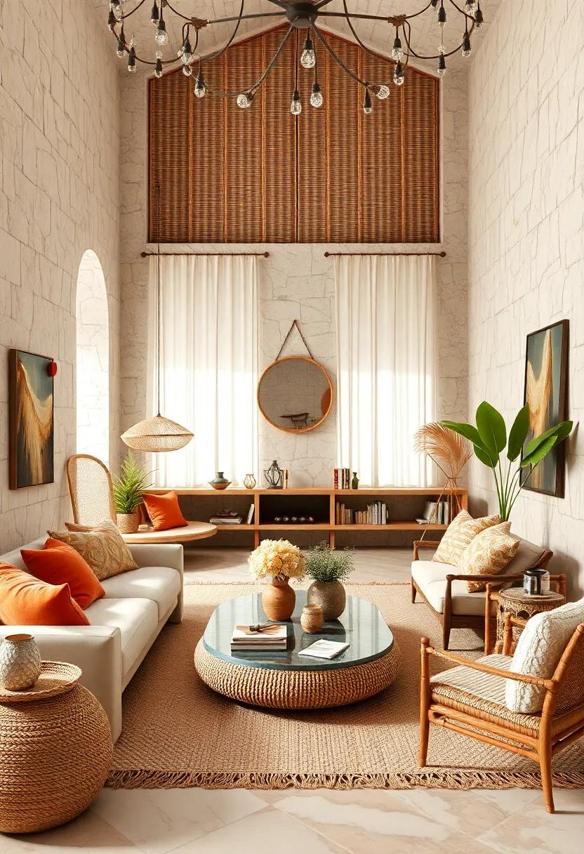 Organic Texture Contrast in Boho Chic Spaces Using Jute Poufs and Woven Wall Hangings