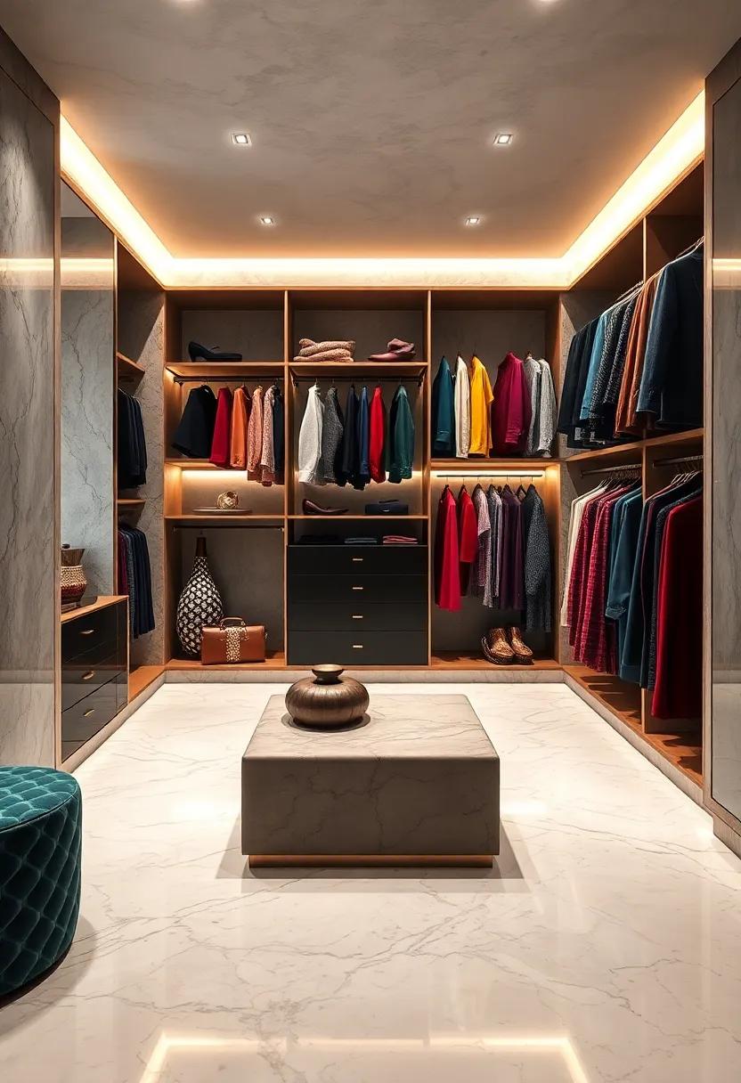 Rich Jewel Tones in Clothing Colliding with Crisp Marble Floors for a Bold Visual Contrast