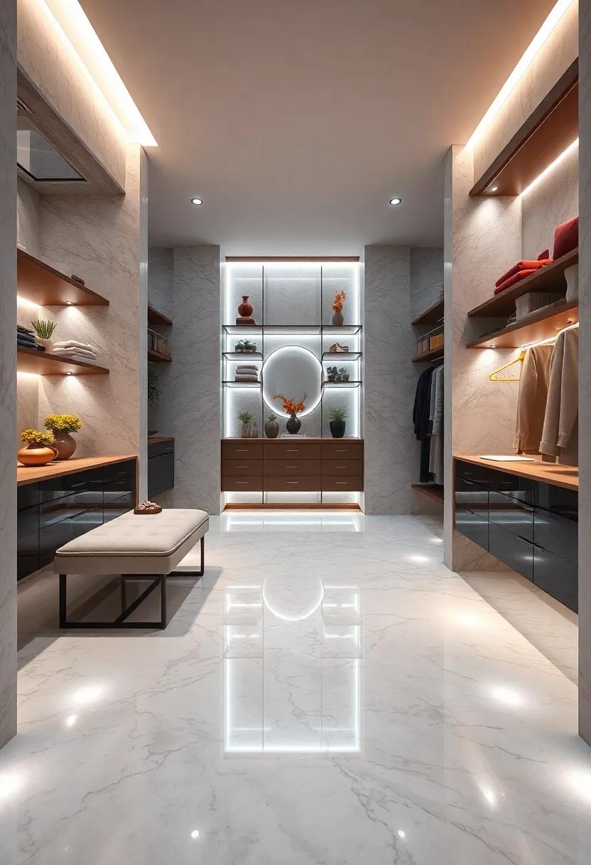 Integrated LED Floor Lighting Casting Delicate Glows on the Pristine Marble Surface