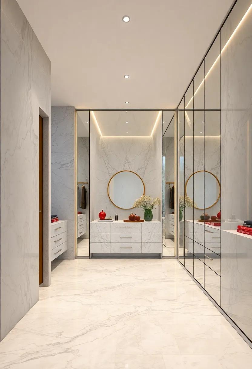 Reflective Marble Flooring Highlighting an Array of Designer Shoes on Low Shelves