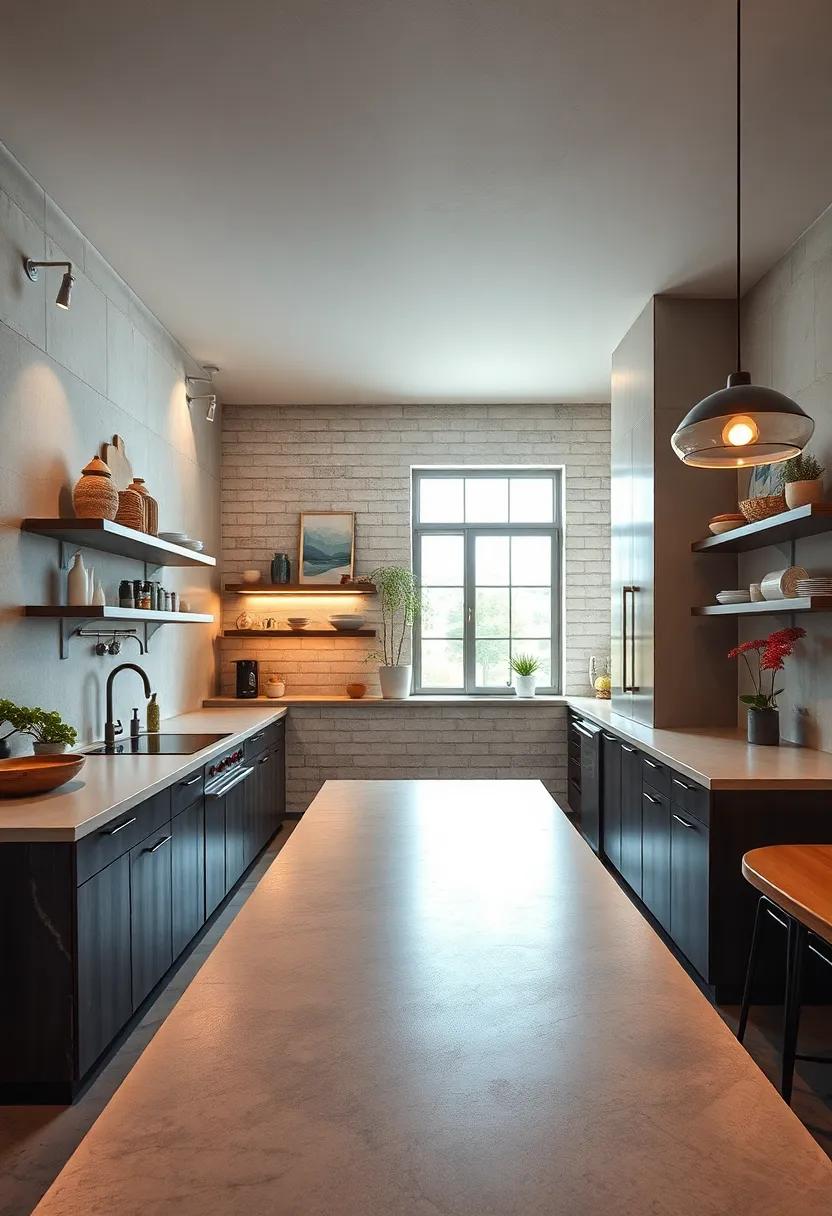 Soft Shadows and Ambient Reflection Creating Depth and Warmth on Concrete Surfaces in Industrial Kitchens
