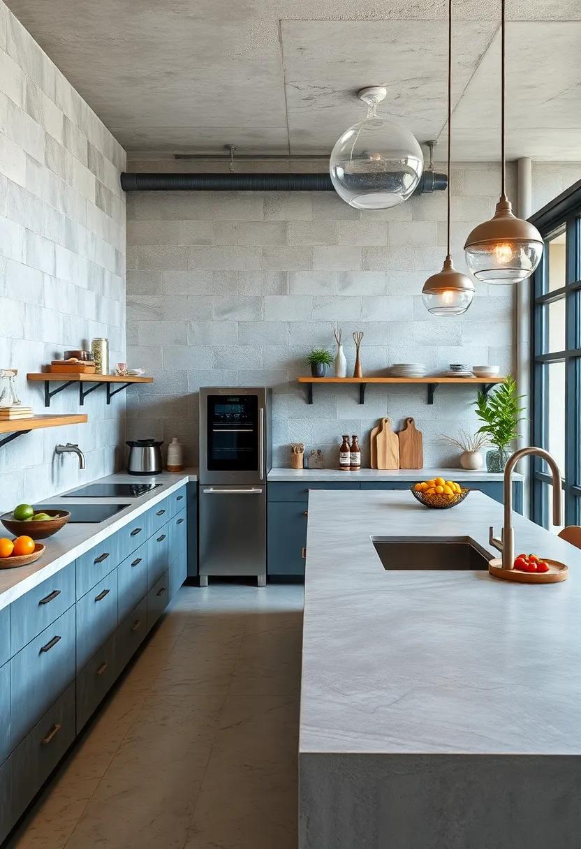 Streamlined Concrete Work Surfaces Paired with High-Tech Industrial Cooking Equipment in a Professional Space