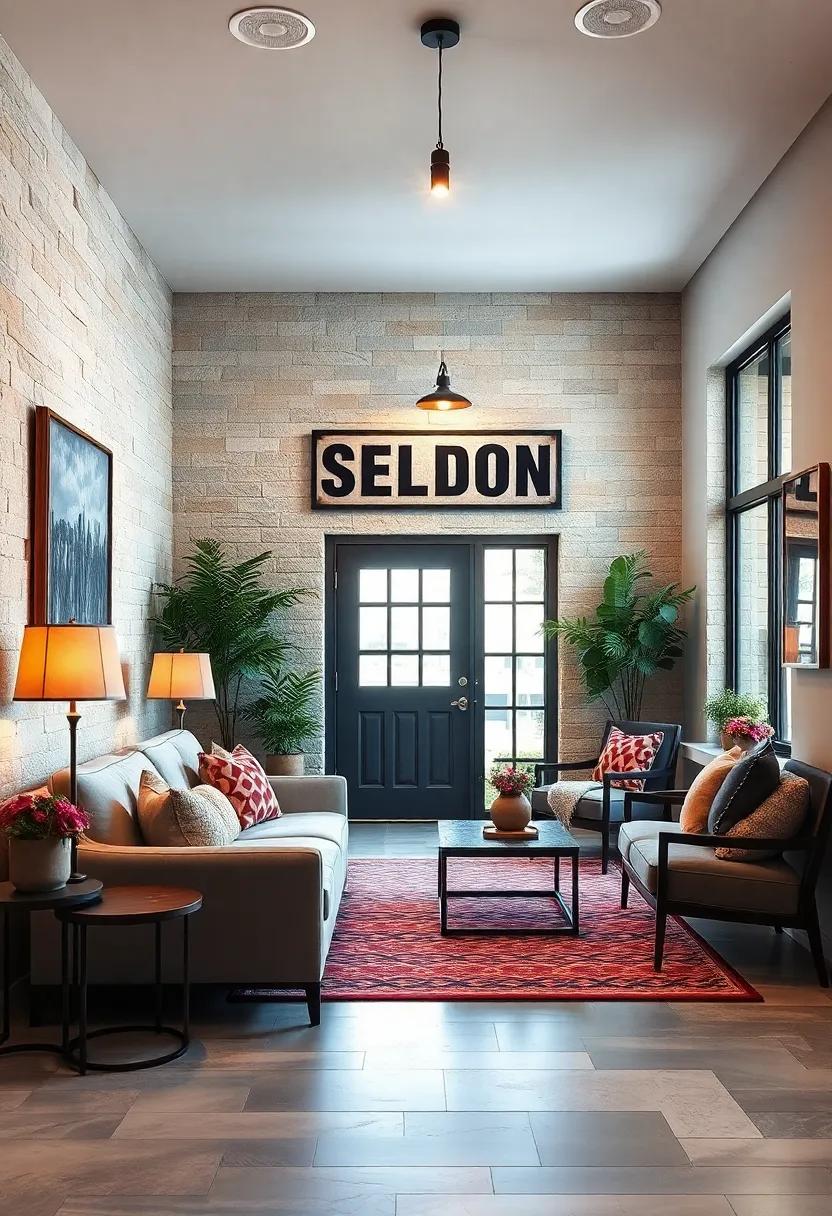 Charm Your Entryway with Industrial Signage Featuring Bold Typography and Weathered Steel Frames