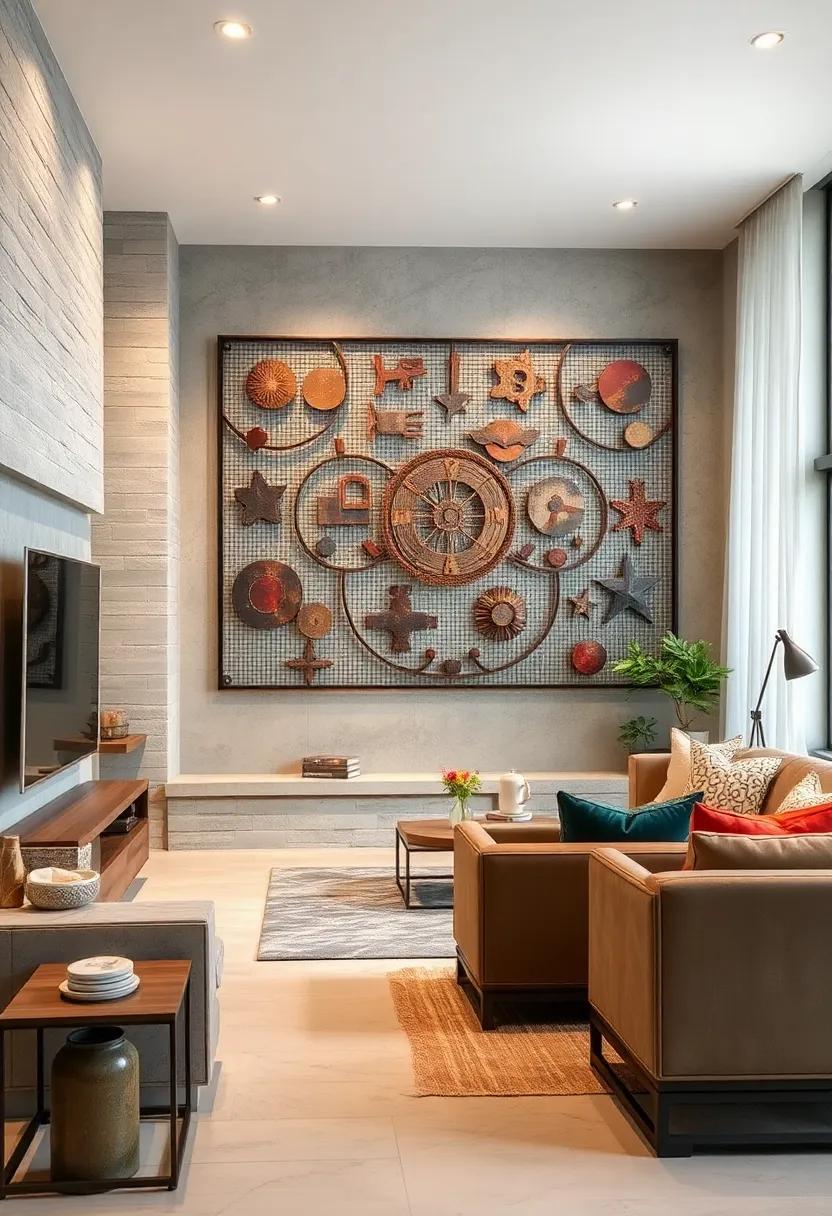 Create Visual Interest Using Layered Mesh Metal Art with Varying Patinas and Industrial Symbols