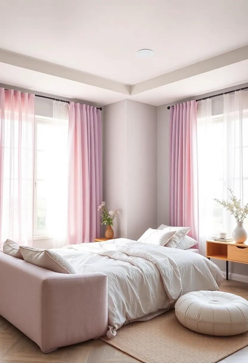 Delicate Drapery Featuring Lavender and Blush Layers to Frame Sunlit Bedroom Windows With Elegance