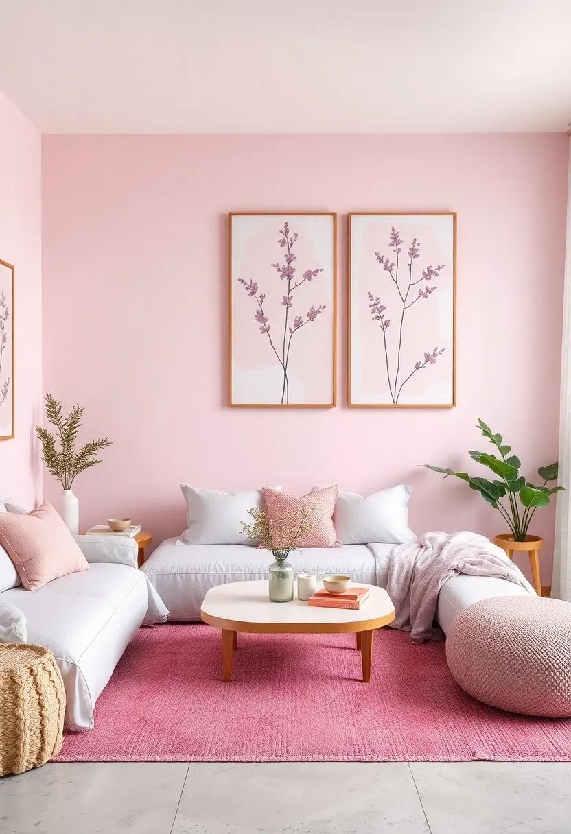 Lavender and Blush Themed Art Installations Featuring Subtle Nature Motifs for a Calm Atmosphere