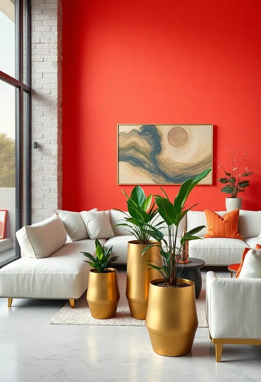 Creamy Beige Walls Accented with Gold Leaf Patterns to Introduce Warmth and Artistic Flair