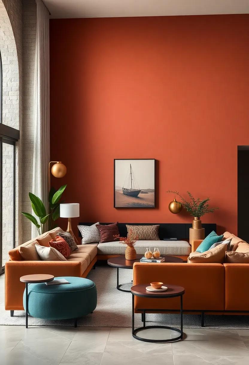 Warm Terracotta Wall Colors Paired with Matte Gold Fixtures to Evoke Cozy and Inviting Vibes