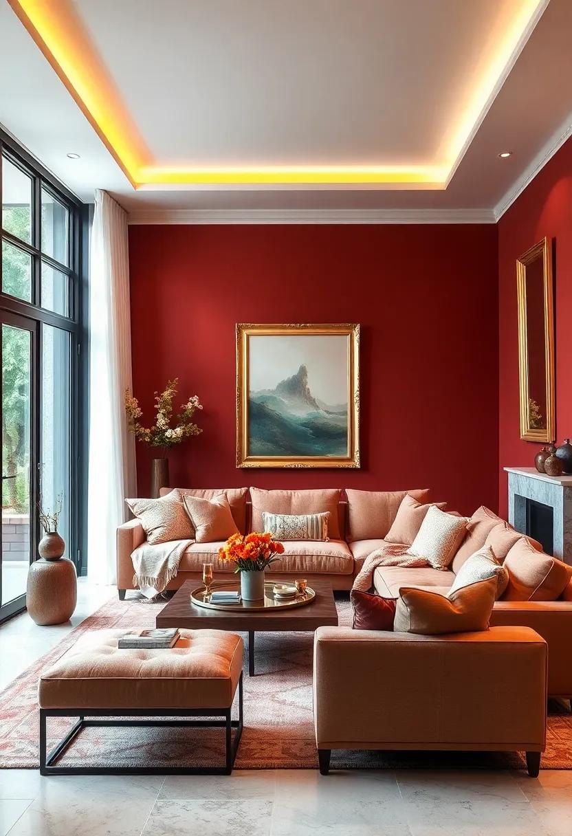 Clay Red Walls Paired with Vintage Gold Frames to Reveal Warmth Infused with Classic Elegance