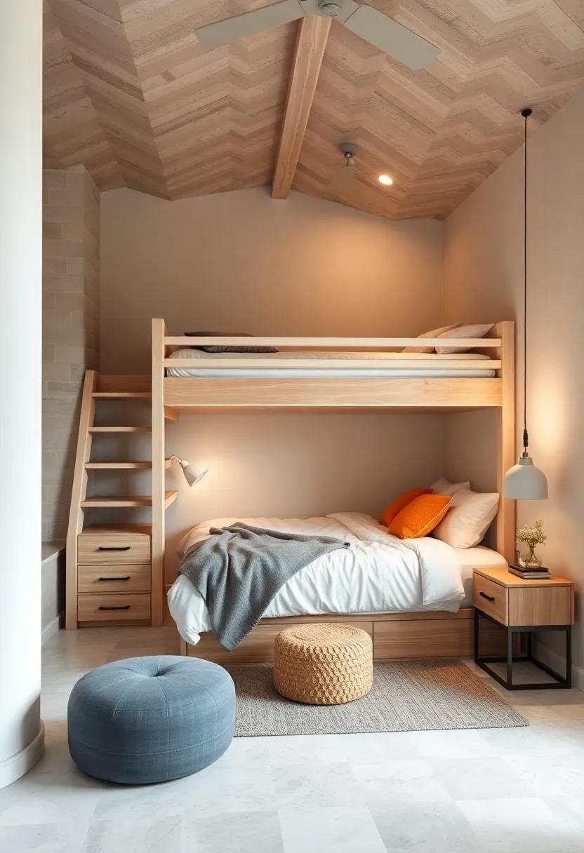 Scandinavian-Inspired Lofted Beds Highlighting Clean White Finishes and Functional Under-Bed Furnishings
