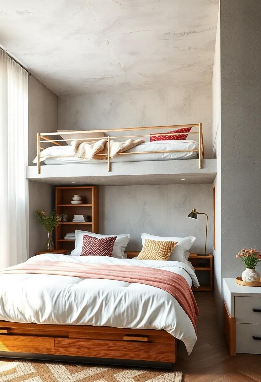 Creative Storage Solutions Beneath Lofted Beds Combining Open Shelves and Hidden Drawers for Clutter-Free Floors