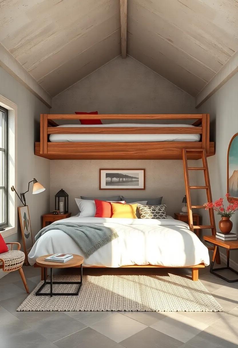 Rustic Charm Added to Lofted Beds Through Reclaimed Wood Materials and Vintage Accessories
