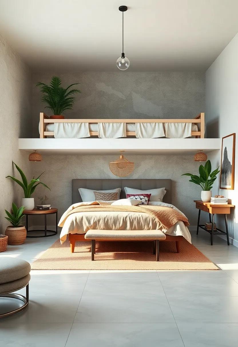 Lofted Beds Paired With Nature-Inspired Decor Featuring Indoor Plants and Earthy Textures to Create Calm Retreats