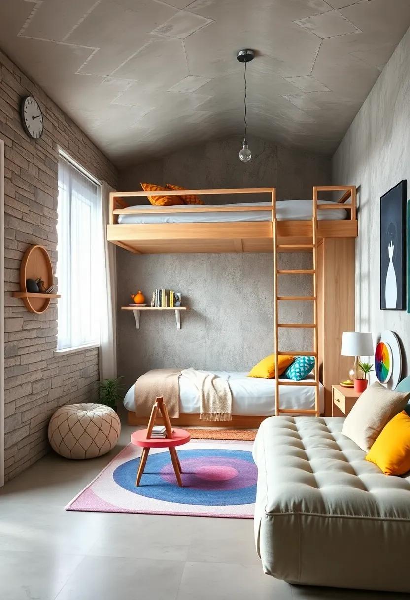 Playful Lofted Bed Designs Incorporating Bright Colors and Whimsical Elements for Kids' Fun Spaces