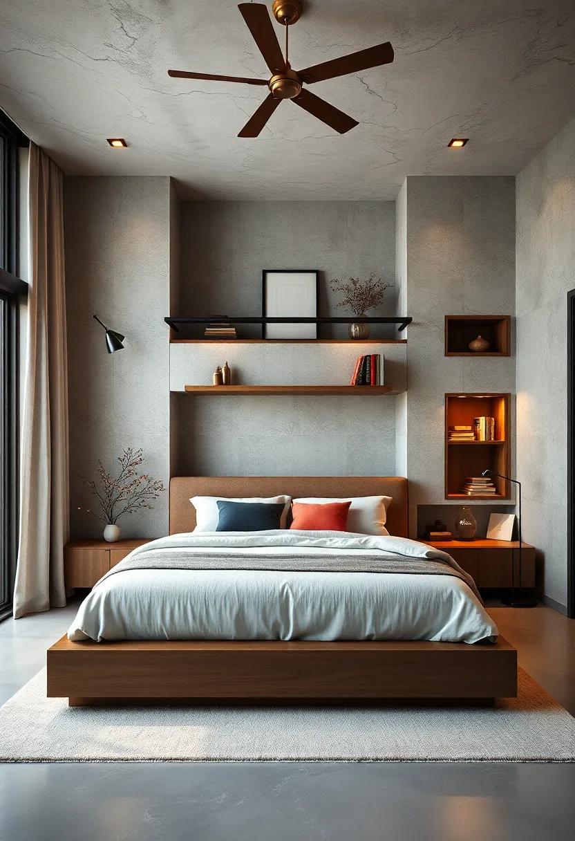 Elegant Lofted Platforms Featuring Built-In Bookshelves and Display Spaces Enriching Bedroom Decor