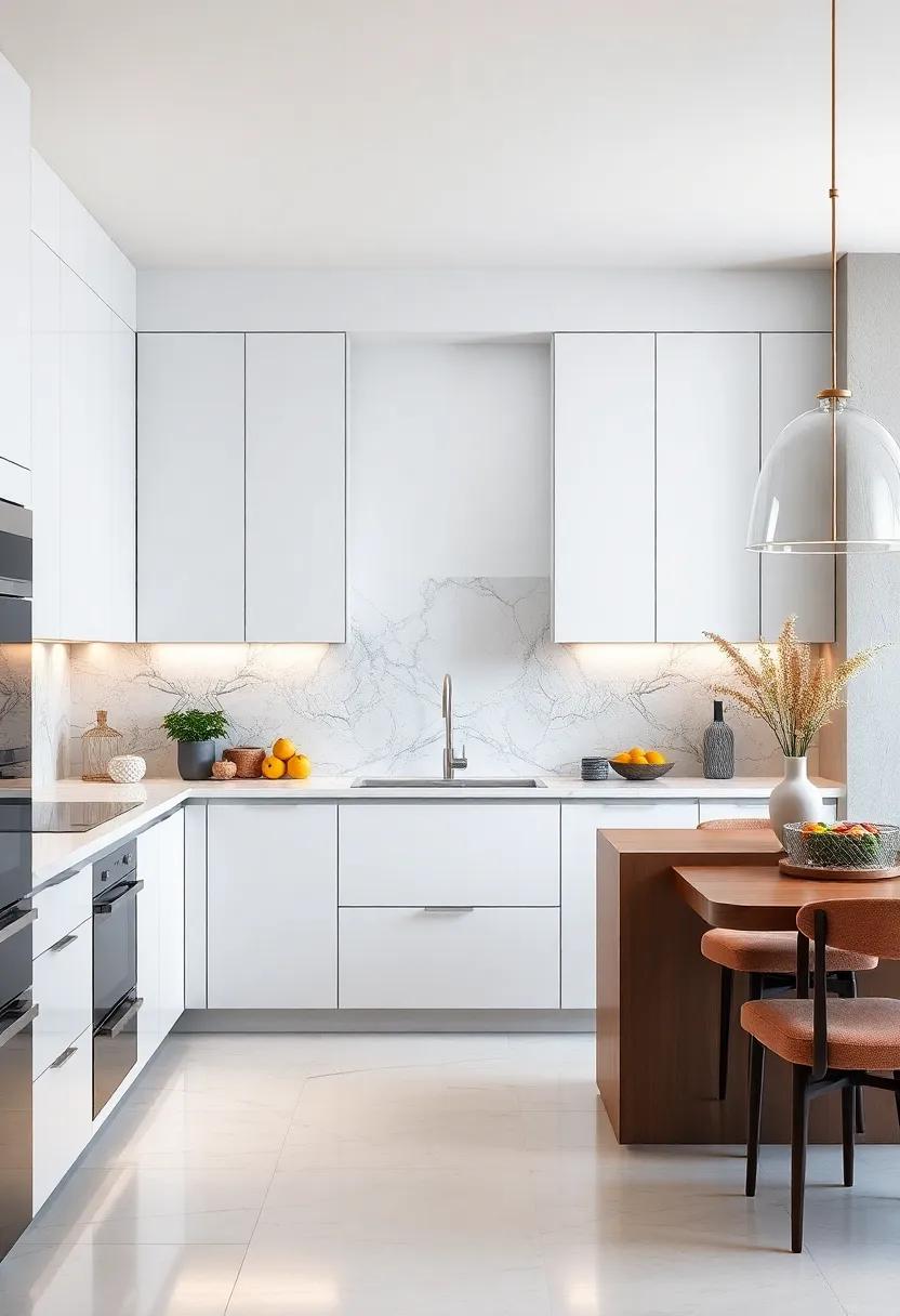 Create a Timeless Kitchen With Marble-Effect Backsplashes Combined With Sleek Minimalist Cabinetry and Soft Lighting