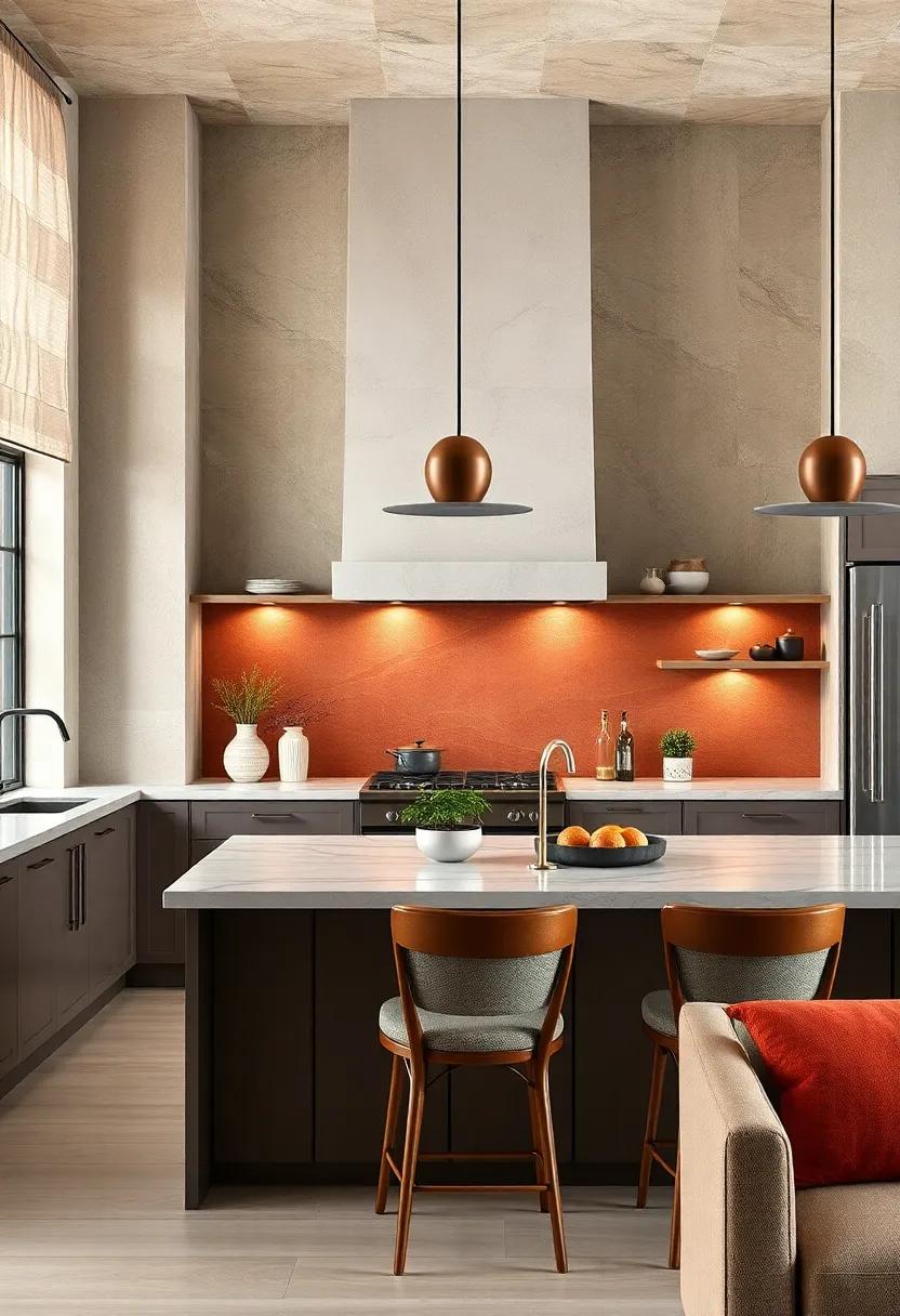 Earthy Toned Backsplashes Utilizing Terracotta and Matte Finishes Complement Rustic Kitchen Elements and Natural Wood