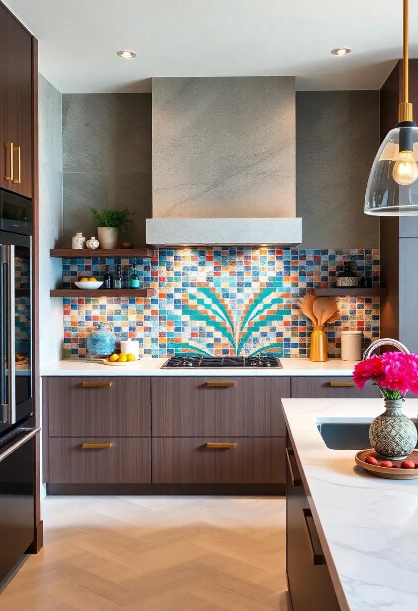 Elevate Kitchen Ambiance With Vibrant Mosaic Backsplashes Featuring Geometric Patterns and Rich Jewel Tones