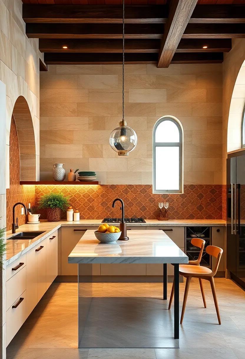 Intricate Moroccan Tile Designs in Warm Hues Envelop Kitchens in Exotic Textures and Cultural Richness