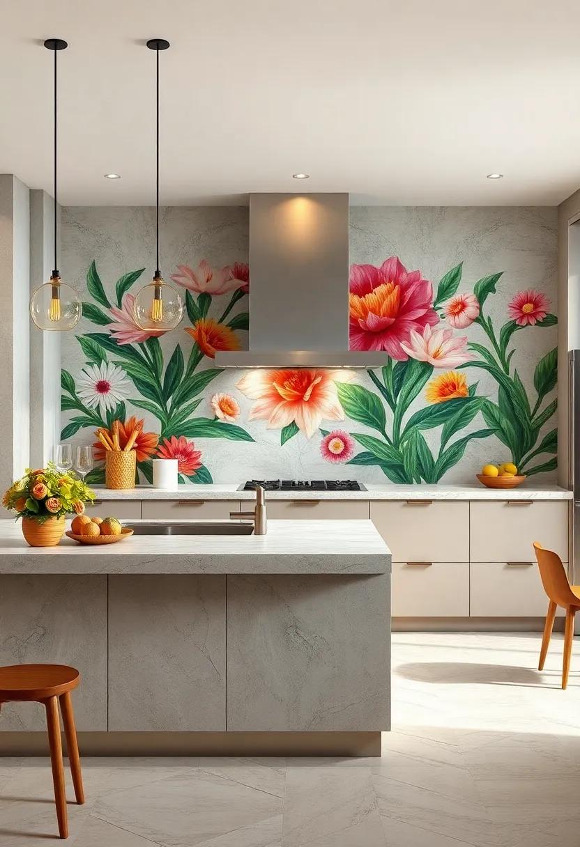 Oversized Floral Motif Backsplashes Create a Lush and Inviting Garden Feel Within Contemporary Kitchen Settings