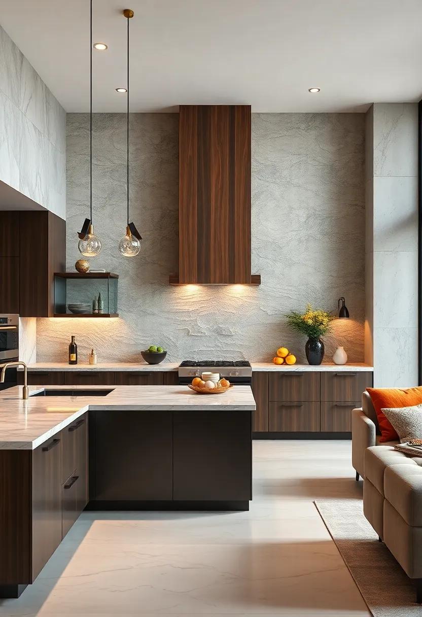 Textured 3D Backsplash Panels Bring Depth and an Architectural Edge to Spacious Open-Concept Kitchen Designs