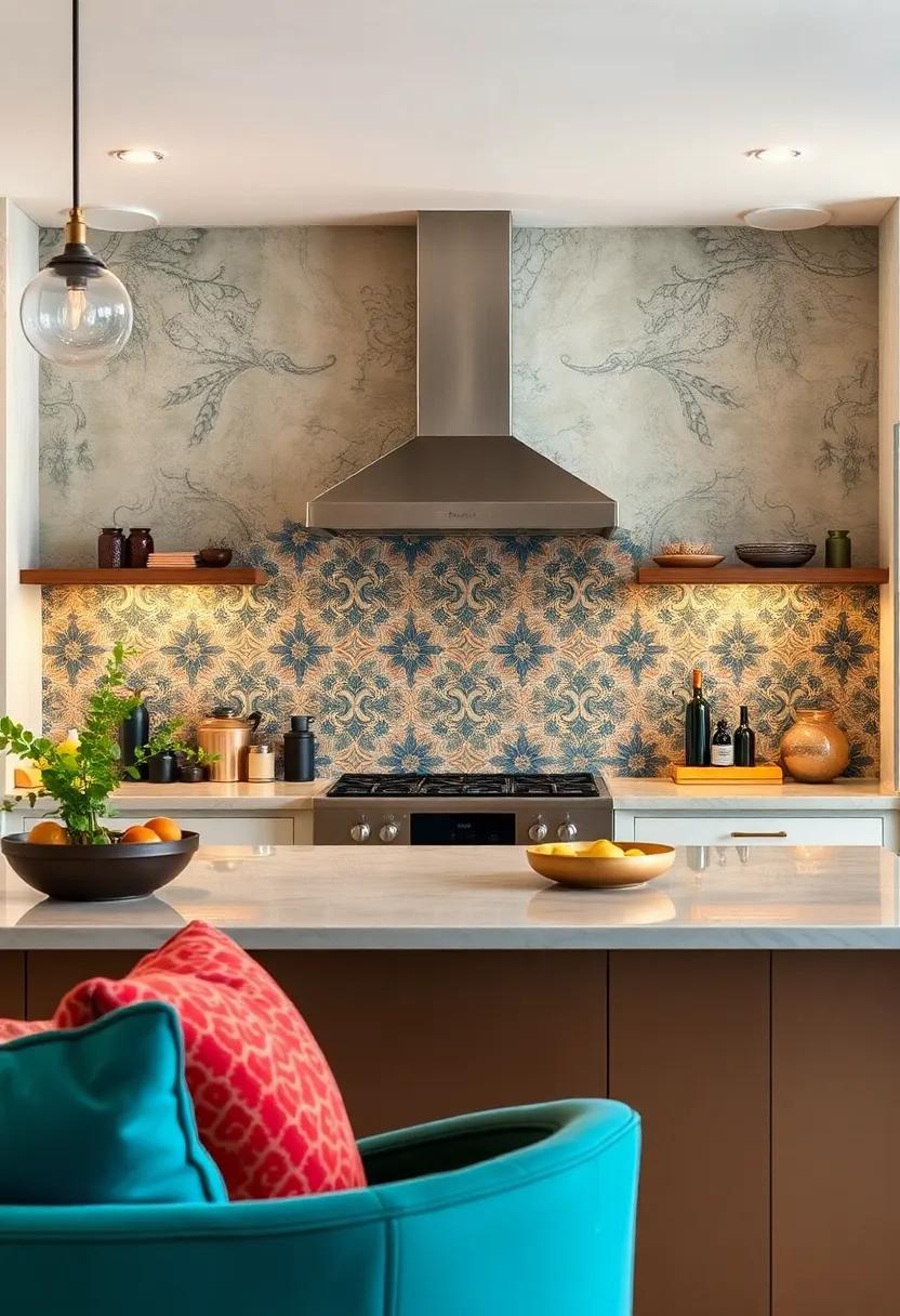 Artisan Tile Backsplash Featuring Moroccan Patterns in Jewel Tones Bringing Colorful Sophistication