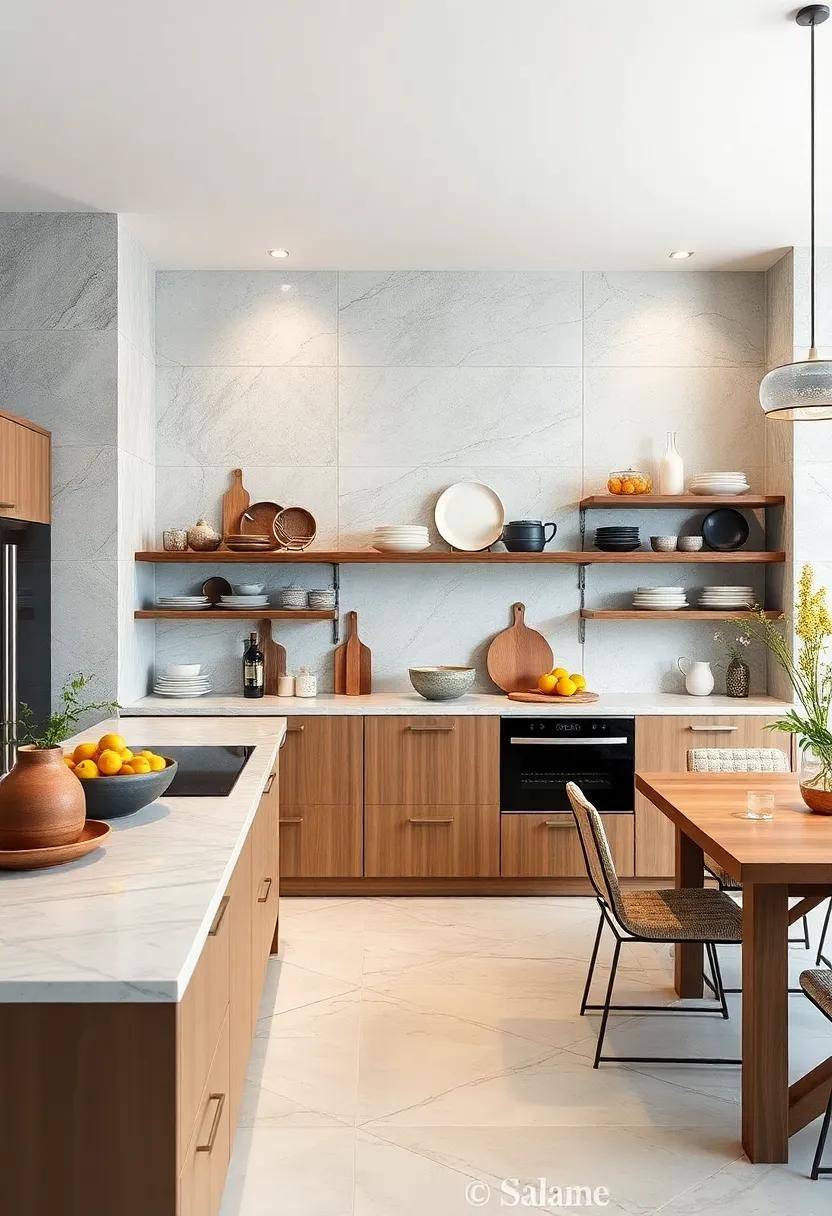 Curated Collection of Artisan Kitchenware Displayed on Freestanding Shelves Adding a Touch of Personality