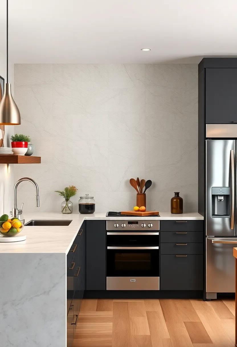 Gleaming Stainless Steel Appliances Integrated Seamlessly into a Streamlined Modern Kitchen Layout
