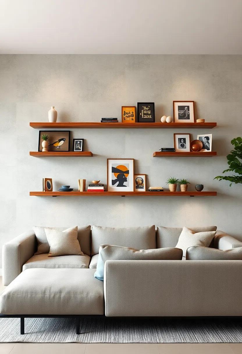 Floating Shelves Displaying Collections of Art Books and Personal Memorabilia for an Inviting Space