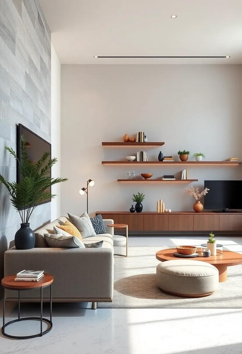 Soft Curves And Rounded Floating Shelves Bringing Fluidity and Warmth to Angular Room Layouts
