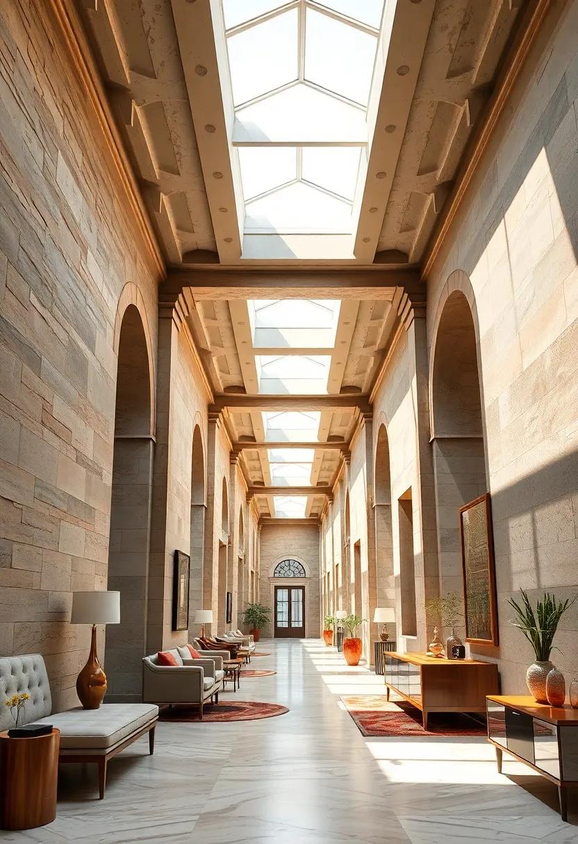 Bright Skylights Revealing Architectural Details In A Corridor Designed With A Blend Of Modern And Classic Elements