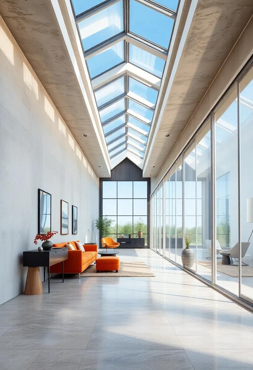 Dynamic Skylight Elements Creating Changing Light Effects Along The Walls Of A Narrow Hallway With Glass Panels