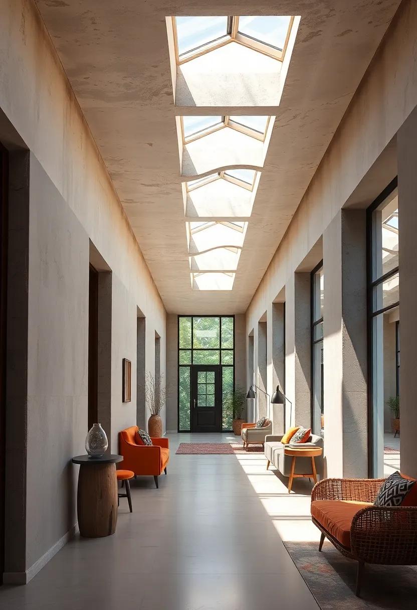 The Effect Of Skylights On Enhancing Colors And Textures Within A Hallway Decorated With Natural Fiber Accents
