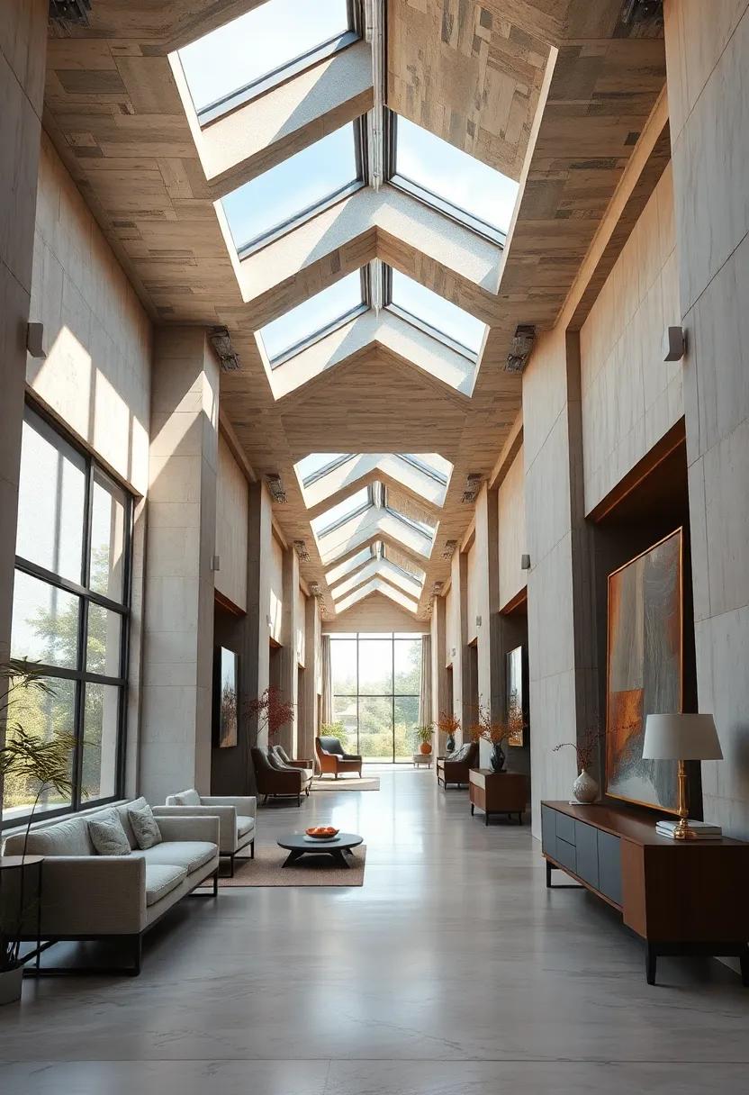 The Intersection Of Natural Light And Architectural Lines In A Spacious Hallway With Floor-To-Ceiling Windows