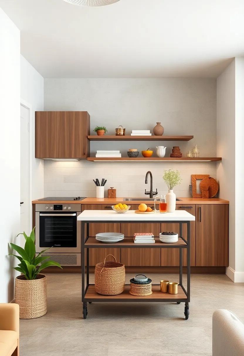 Showcasing Portable Kitchen Carts that Double as Extra Prep Surfaces and Storage in Limited Square Footage